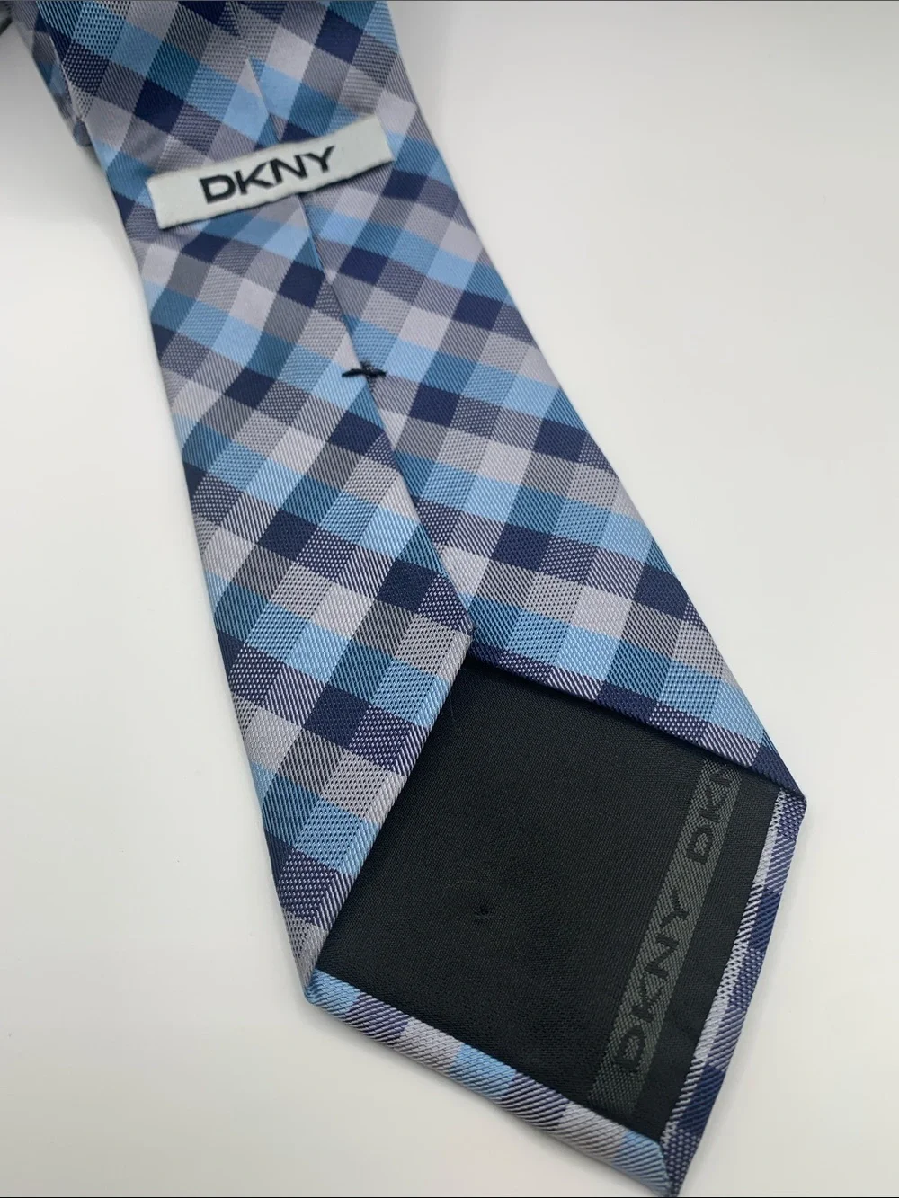 DKNY Blue and Navy Plaid Silk Tie